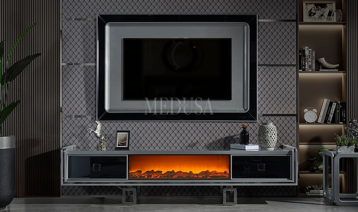 Class Gri Şömineli Tv Ünitesi