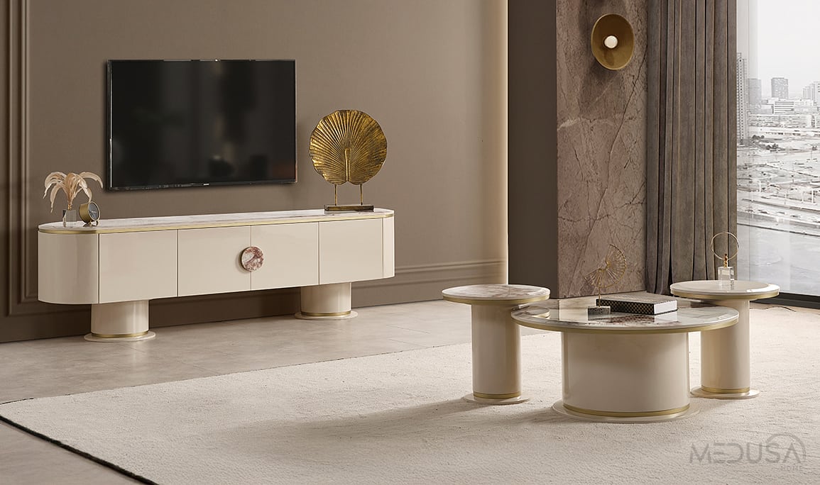 Cartier Krem Tv Sehpası