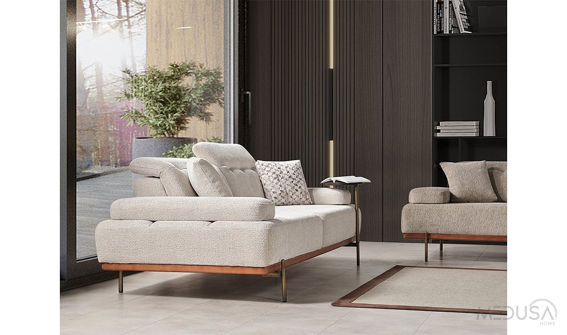 Oslin Beyaz Üçlü Koltuk