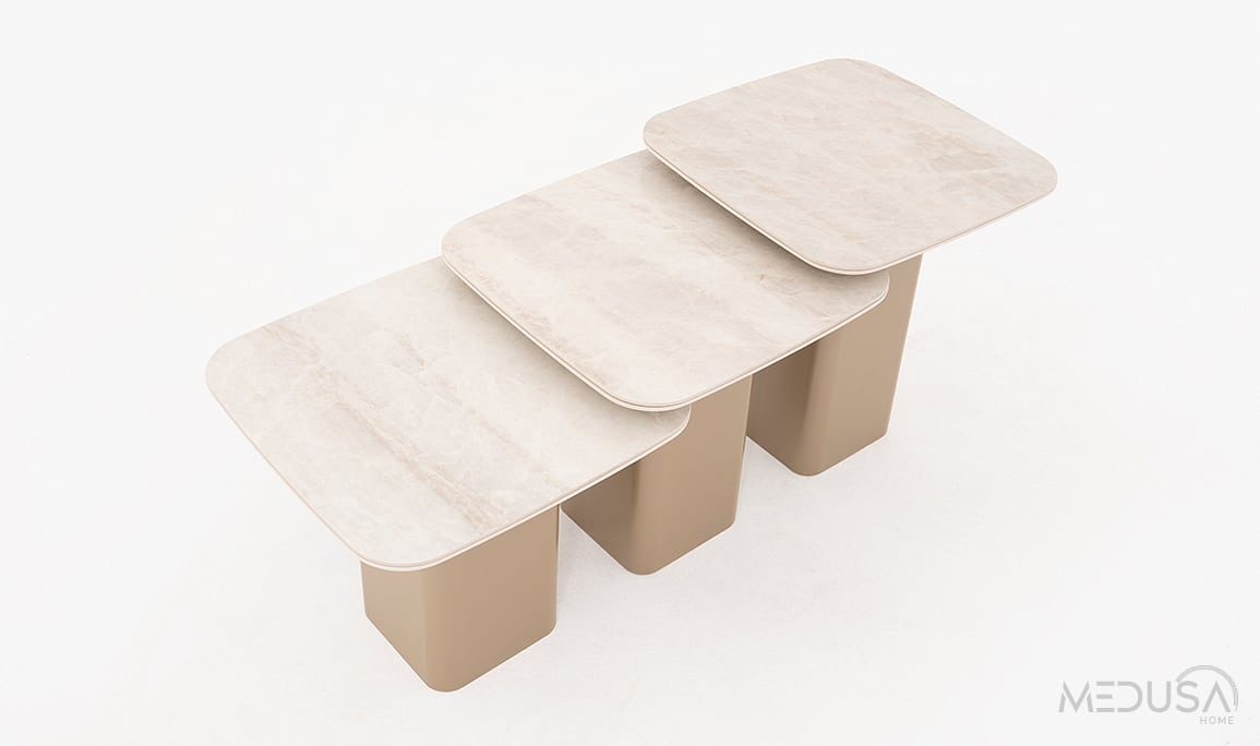 Vague Seramik 3'lü Yan Sehpa