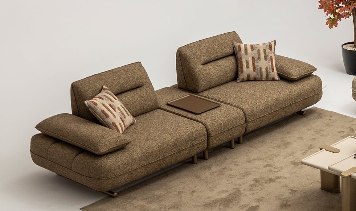 Kays Kahverengi Sehpalı Üçlü Koltuk